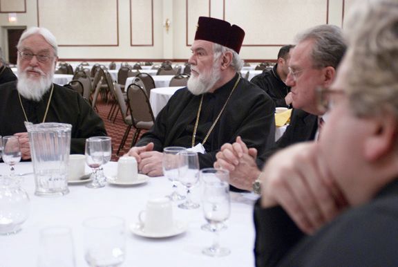 Archbishop Nathaniel, Metropolitan Kallistos and invited guests at the private dinner