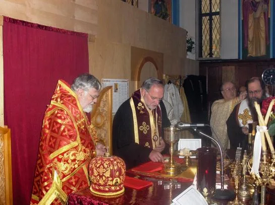 Archbishop Nathaniel and Bishop Mark concelebrating the Tuesday liturgy
