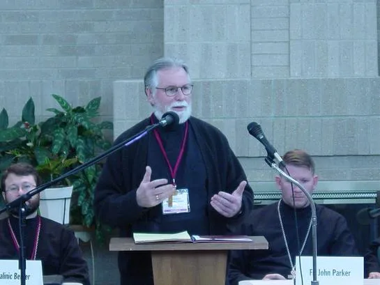 Fr. Gregory Mathewes-Green delivering a presentation at the colloquium