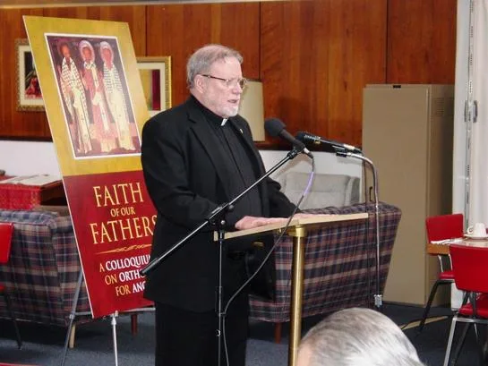 Fr. Patrick Reardon speaking to the room during lunch
