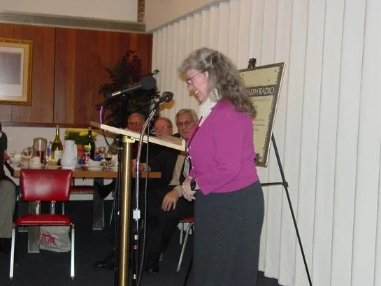 Khouria Frederica Mathewes-Green speaking, with Jason Demery in the background