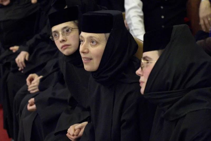 Mother Gabriella and the monastics of Dormition Monastery seated in the front row